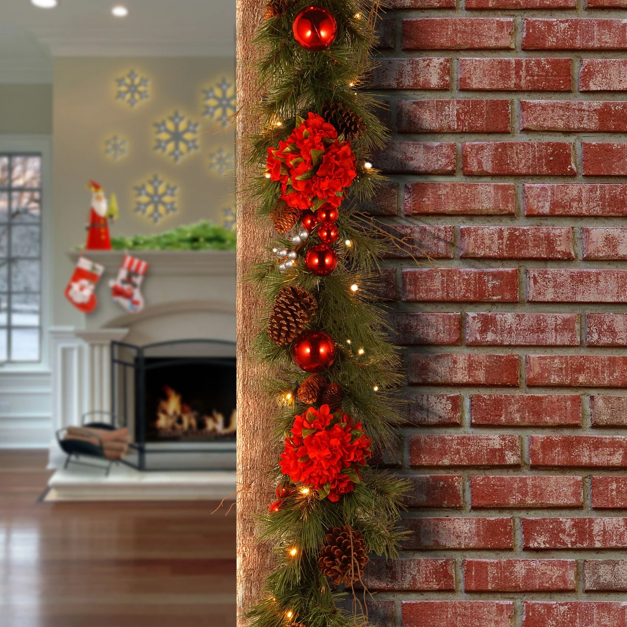 9' X 12" Pre-Lit B/O LED Hydrangea Artificial Christmas Garland – Warm White Lights - Image 2