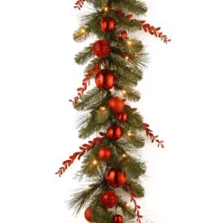 9' X 12" Pre-Lit B/O LED Red Mixed Artificial Christmas Garland – Warm White Lights