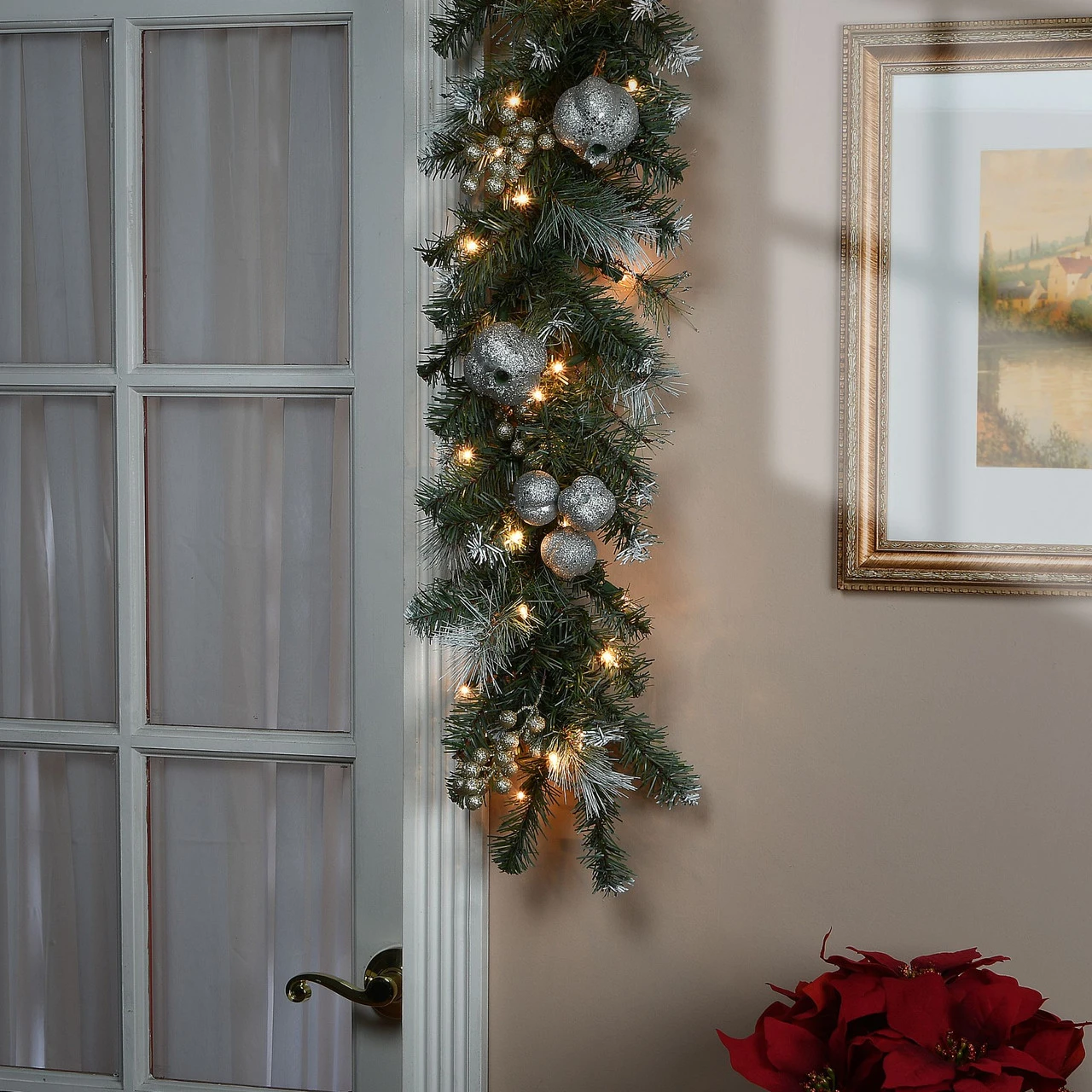 9' Pre-Lit Pomegranate Pine Artificial Christmas Garland - Clear Lights - Image 3