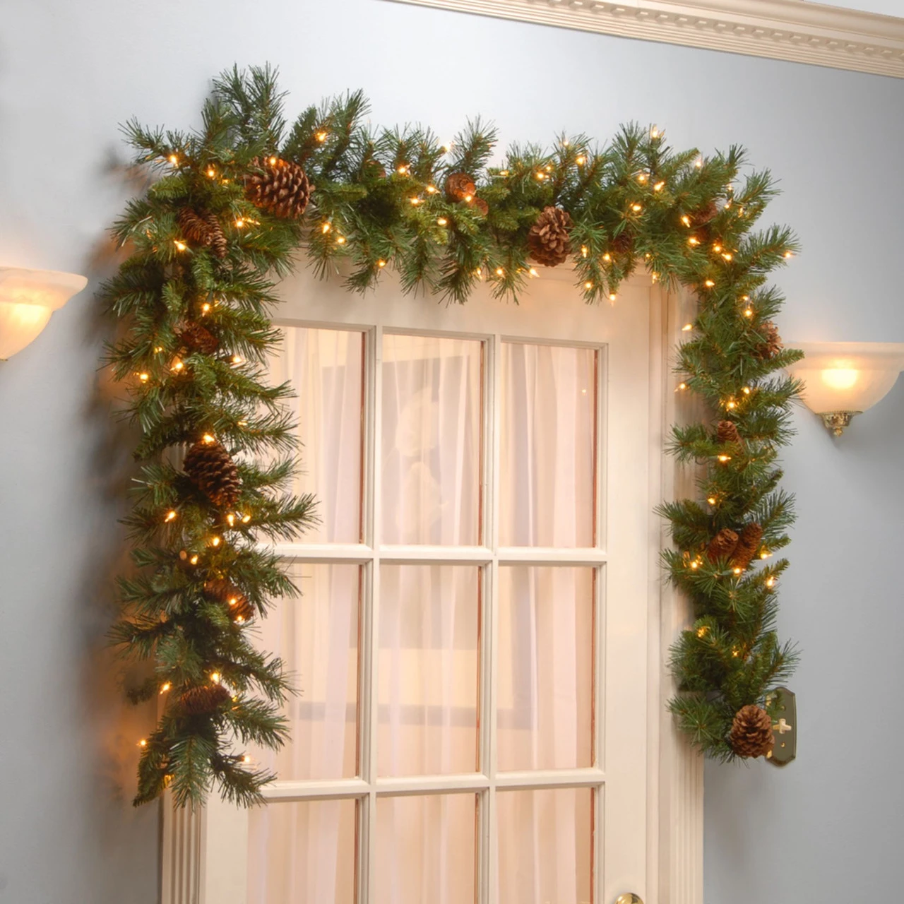 9' Pre-Lit Medium Pine Artificial Christmas Garland - Clear Lights - Image 4