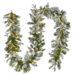 9' X 12" Pre-Lit Iceland Fir Battery Operated Artificial Christmas Garland, Warm White LED Lights