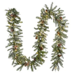 9' X 12" Pre-Lit Snowy Morgan Spruce Artificial Christmas Garland, Dual Color LED Cosmic Lights