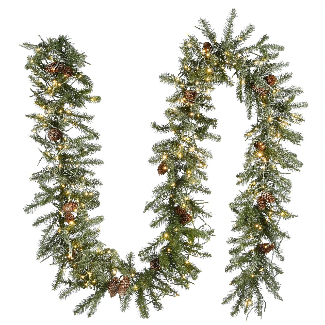9' X 12" Pre-Lit Snowy Morgan Spruce Artificial Christmas Garland, Dual Color LED Cosmic Lights