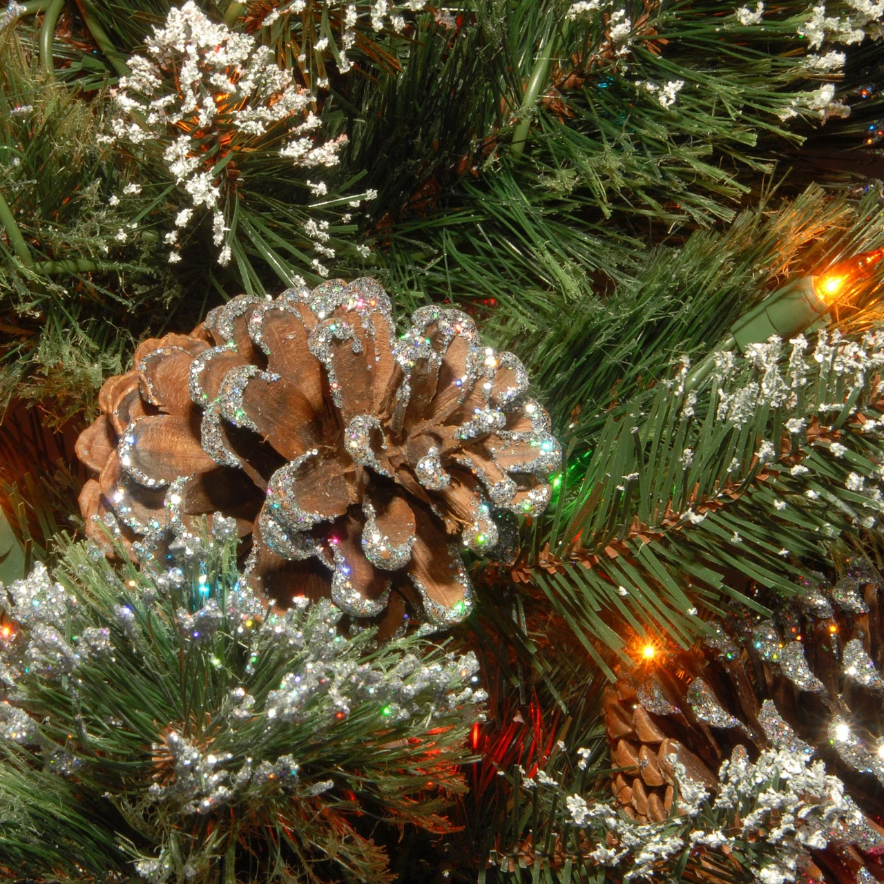 7’ Pre-Lit Glittering Pine Artificial Christmas Tree - Multi-Color Lights - Image 3