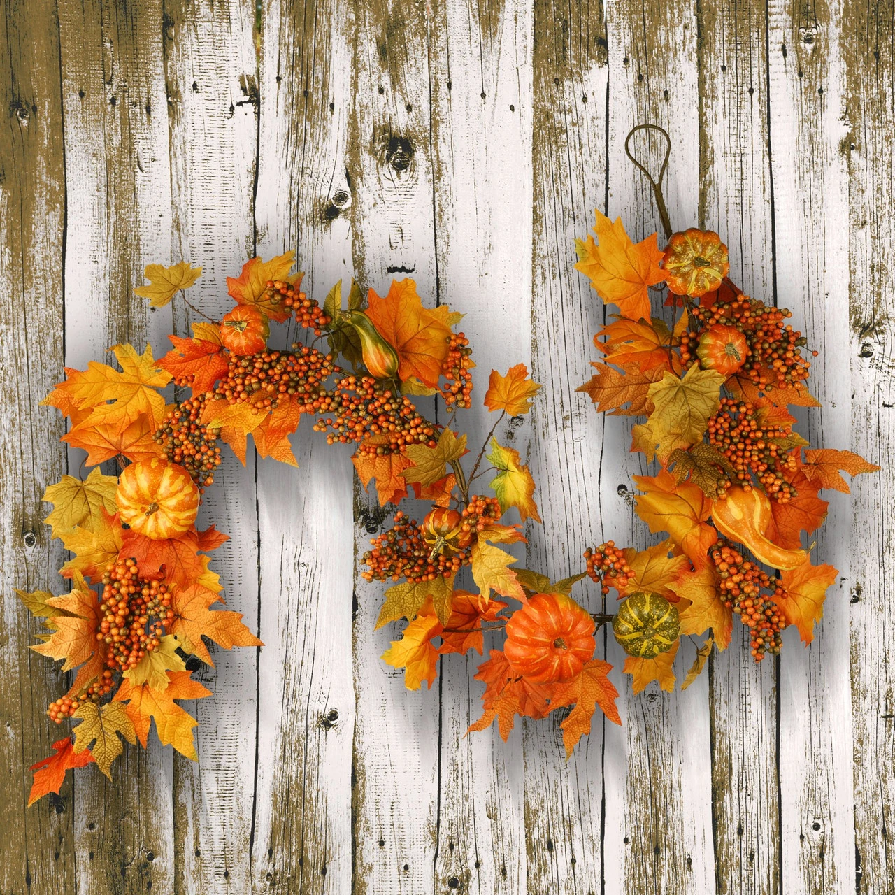 70" Maple Leaf, Pumpkin And Berry Artificial Garland - Image 2