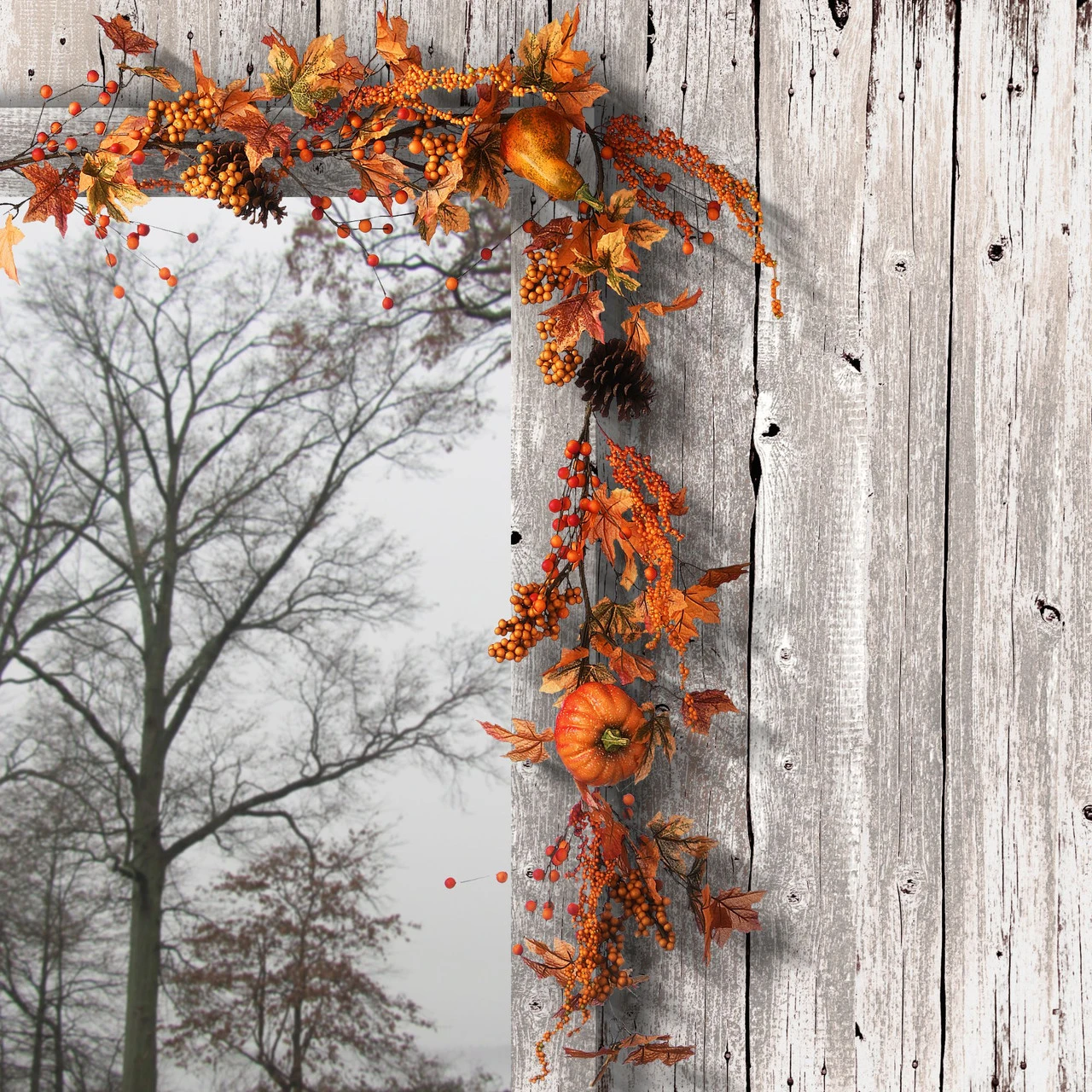 72" Maple Leaf And Pumpkins Artificial Garland – Unlit - Image 5