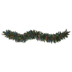 6' X 12" Pre-Lit Flocked Artificial Christmas Garland, Multicolor LED Lights