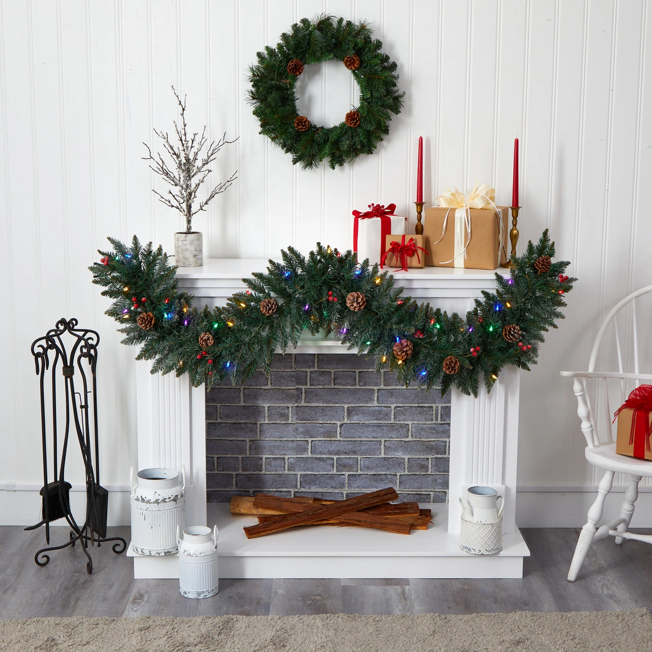 6' X 12" Pre-Lit Flocked Artificial Christmas Garland, Multicolor LED Lights - Image 2