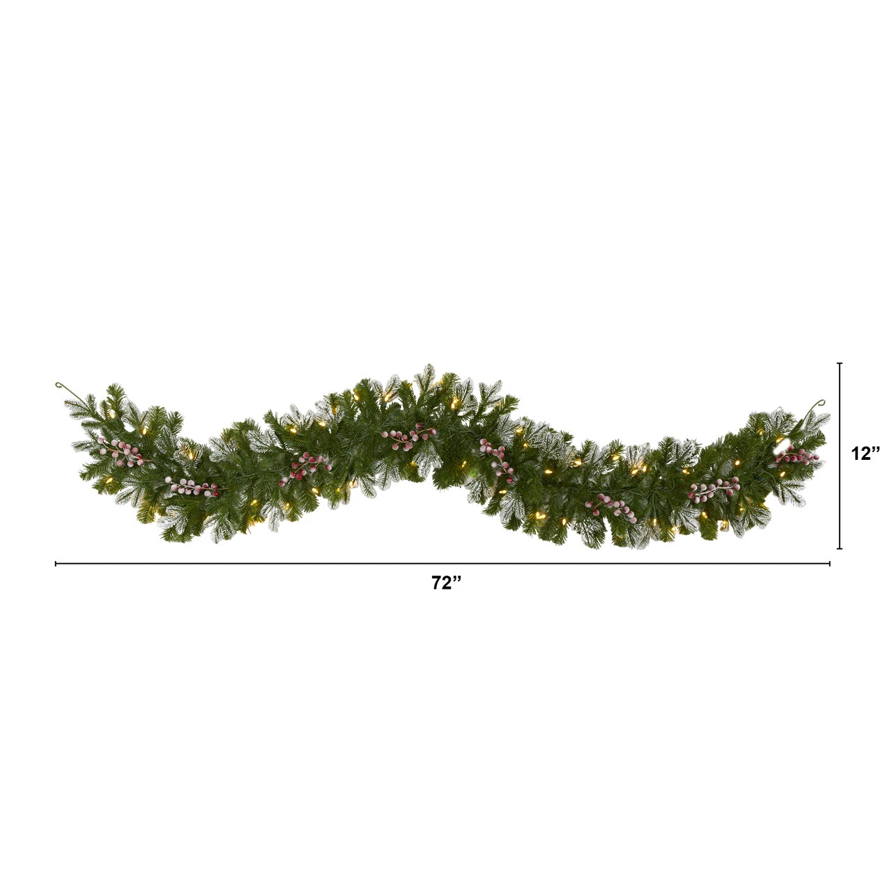 6' X 12" Pre-Lit Flocked And Berries Artificial Christmas Garland, Clear LED Lights - Image 2