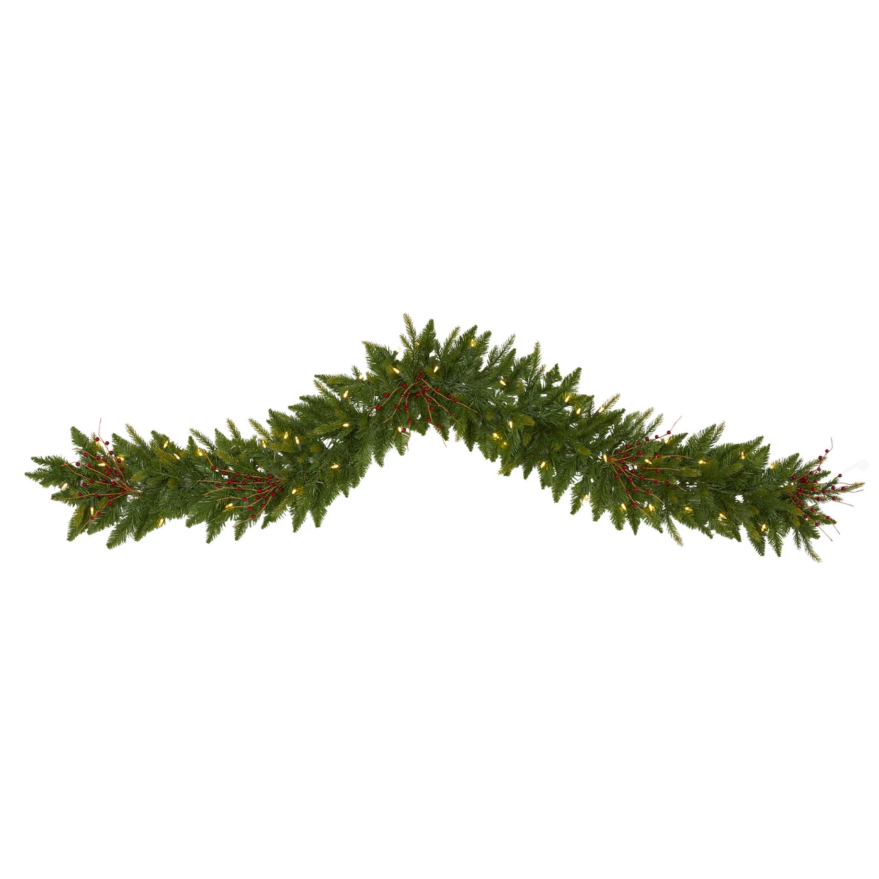 6' X 12” Pre-Lit Artificial Pine And Berries Christmas Garland, Clear LED Dura-Lit Lights