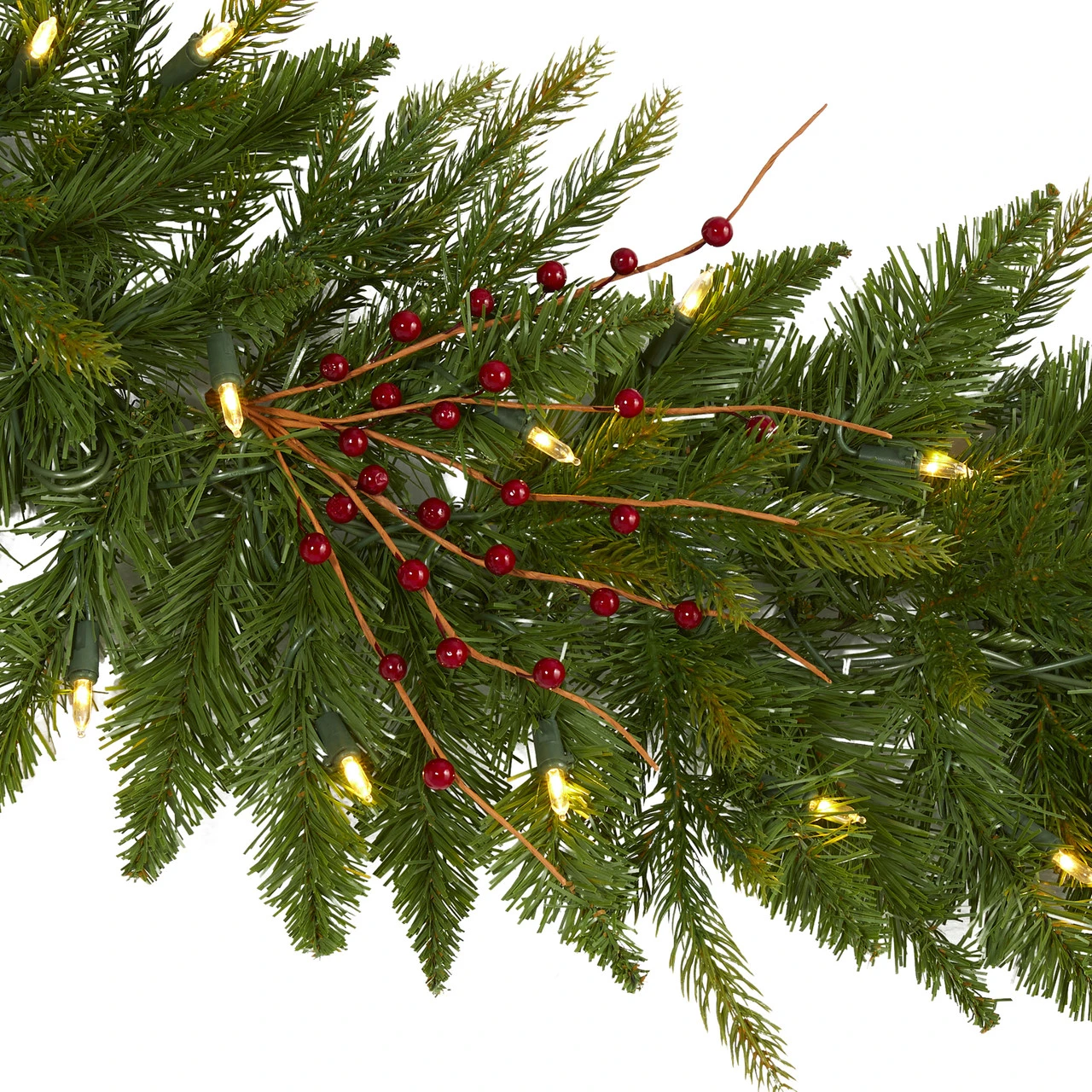 6' X 12” Pre-Lit Artificial Pine And Berries Christmas Garland, Clear LED Dura-Lit Lights - Image 3