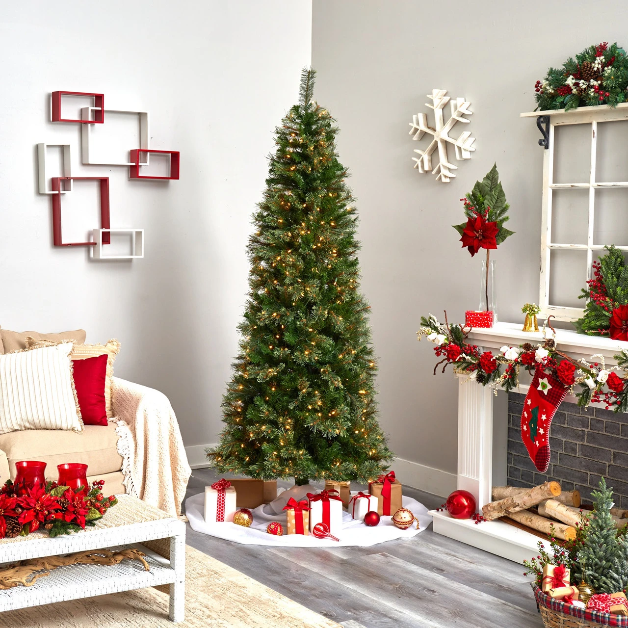 7.5' Pre-Lit Cashmere Slim Pine Artificial Christmas Tree, Clear Lights - Image 5