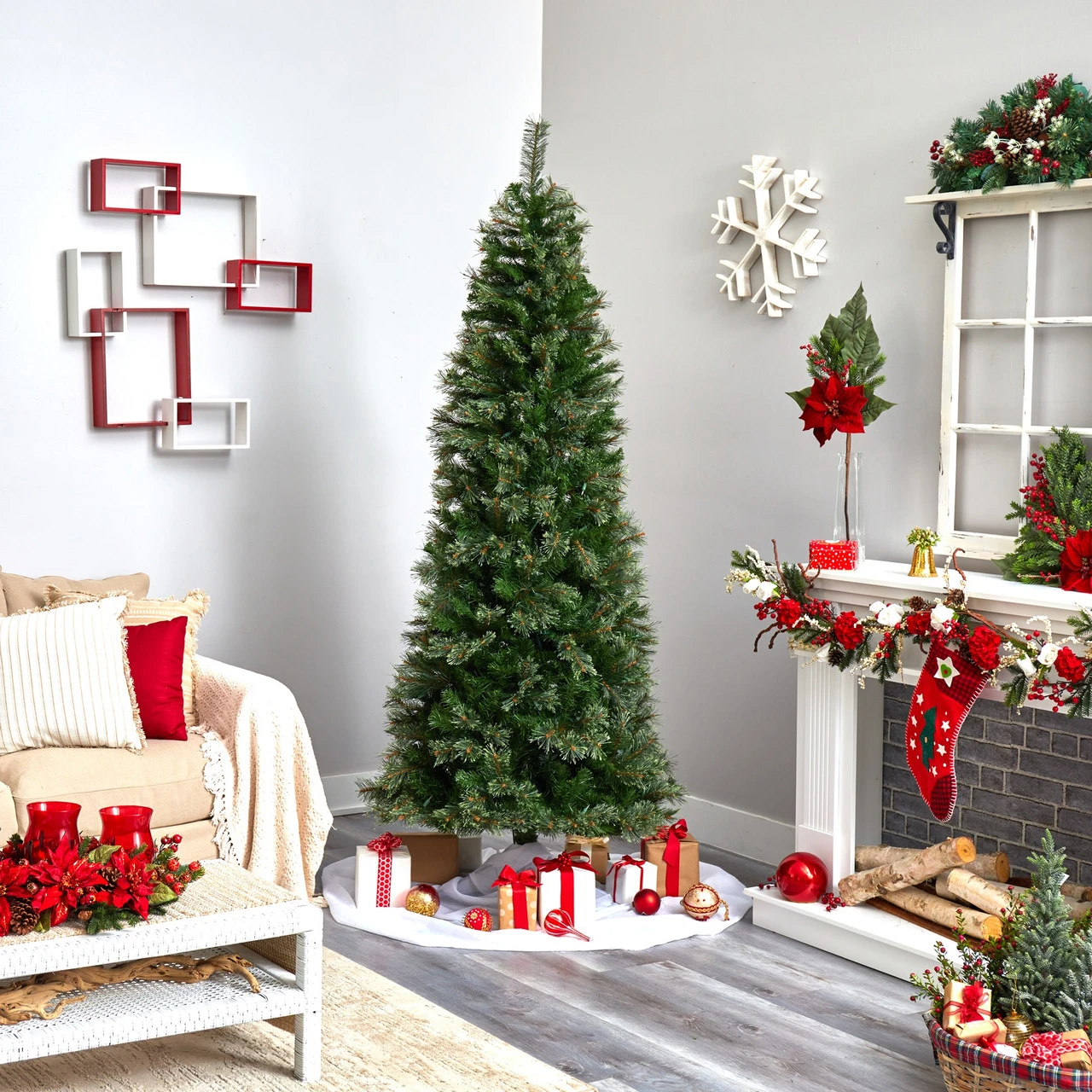 7.5' Pre-Lit Cashmere Slim Pine Artificial Christmas Tree, Clear Lights - Image 6