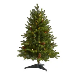 3’ Pre-Lit Yukon Pinecones Fir Artificial Christmas Tree, Clear LED Lights