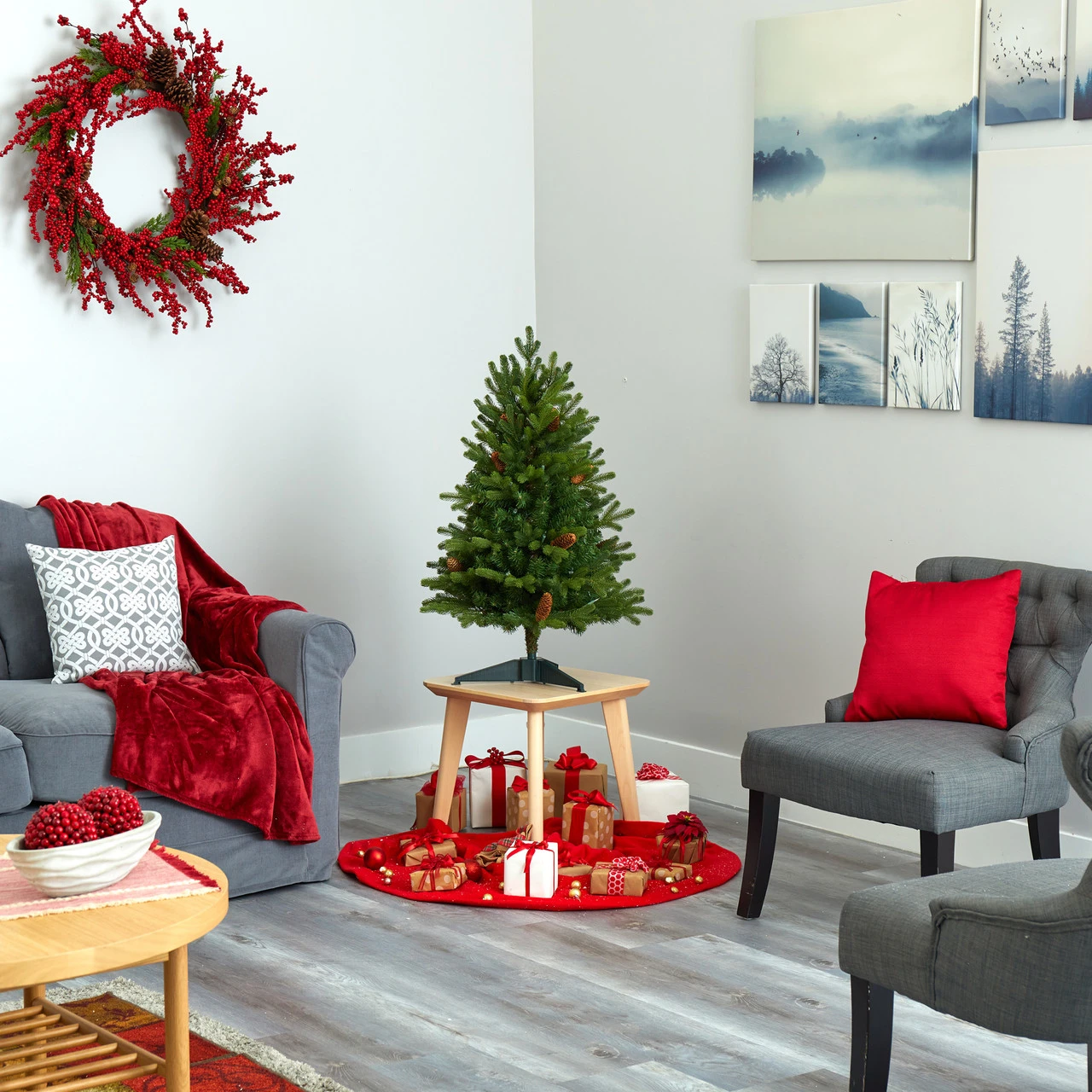 3’ Pre-Lit Yukon Pinecones Fir Artificial Christmas Tree, Clear LED Lights - Image 4