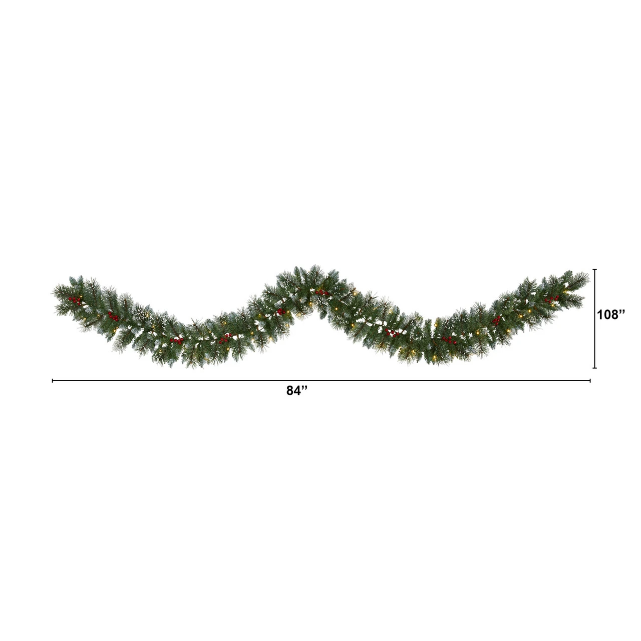 9’ X 7" Pre-Lit Frosted Swiss Pine And Berries Artificial Christmas Garland, Clear LED Lights - Image 2