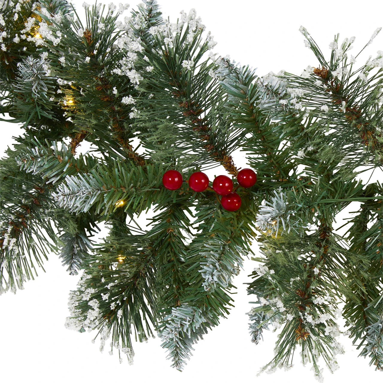 9’ X 7" Pre-Lit Frosted Swiss Pine And Berries Artificial Christmas Garland, Clear LED Lights - Image 3