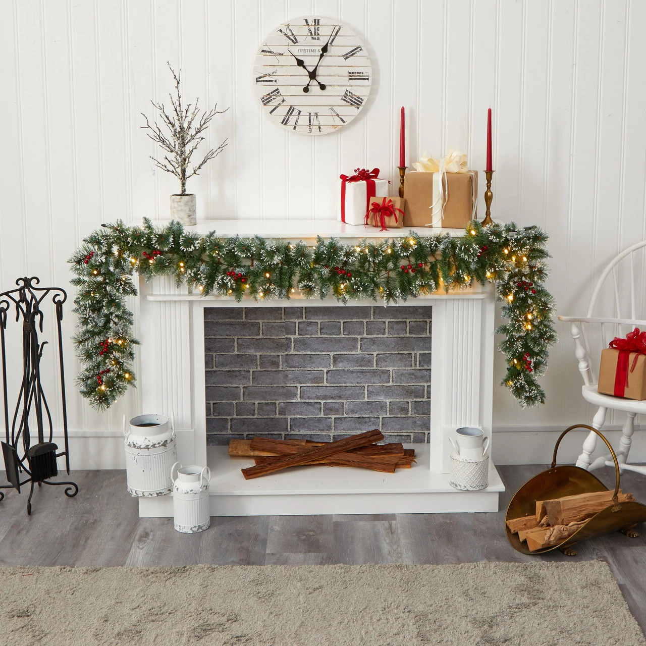 9’ X 7" Pre-Lit Frosted Swiss Pine And Berries Artificial Christmas Garland, Clear LED Lights - Image 4