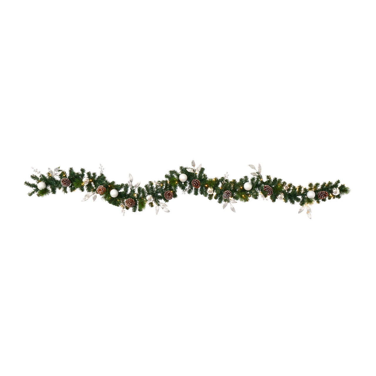 9’ X 10" Pre-Lit Ornament And Pinecone Artificial Christmas Garland, Clear LED Lights