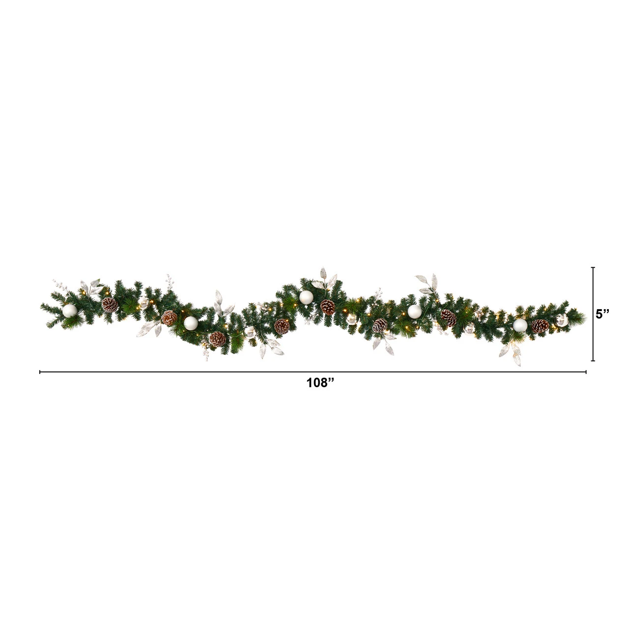 9’ X 10" Pre-Lit Ornament And Pinecone Artificial Christmas Garland, Clear LED Lights - Image 2