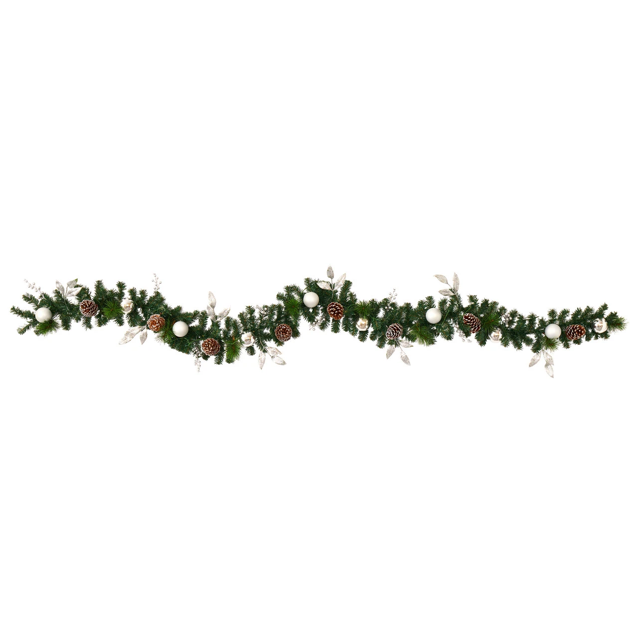 9’ X 10" Pre-Lit Ornament And Pinecone Artificial Christmas Garland, Clear LED Lights - Image 3