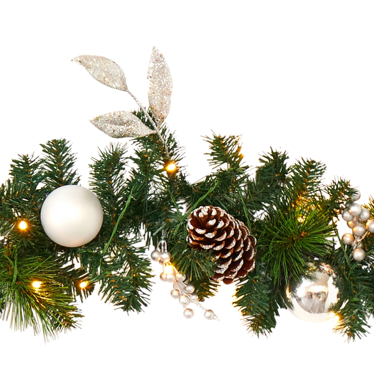 9’ X 10" Pre-Lit Ornament And Pinecone Artificial Christmas Garland, Clear LED Lights - Image 4