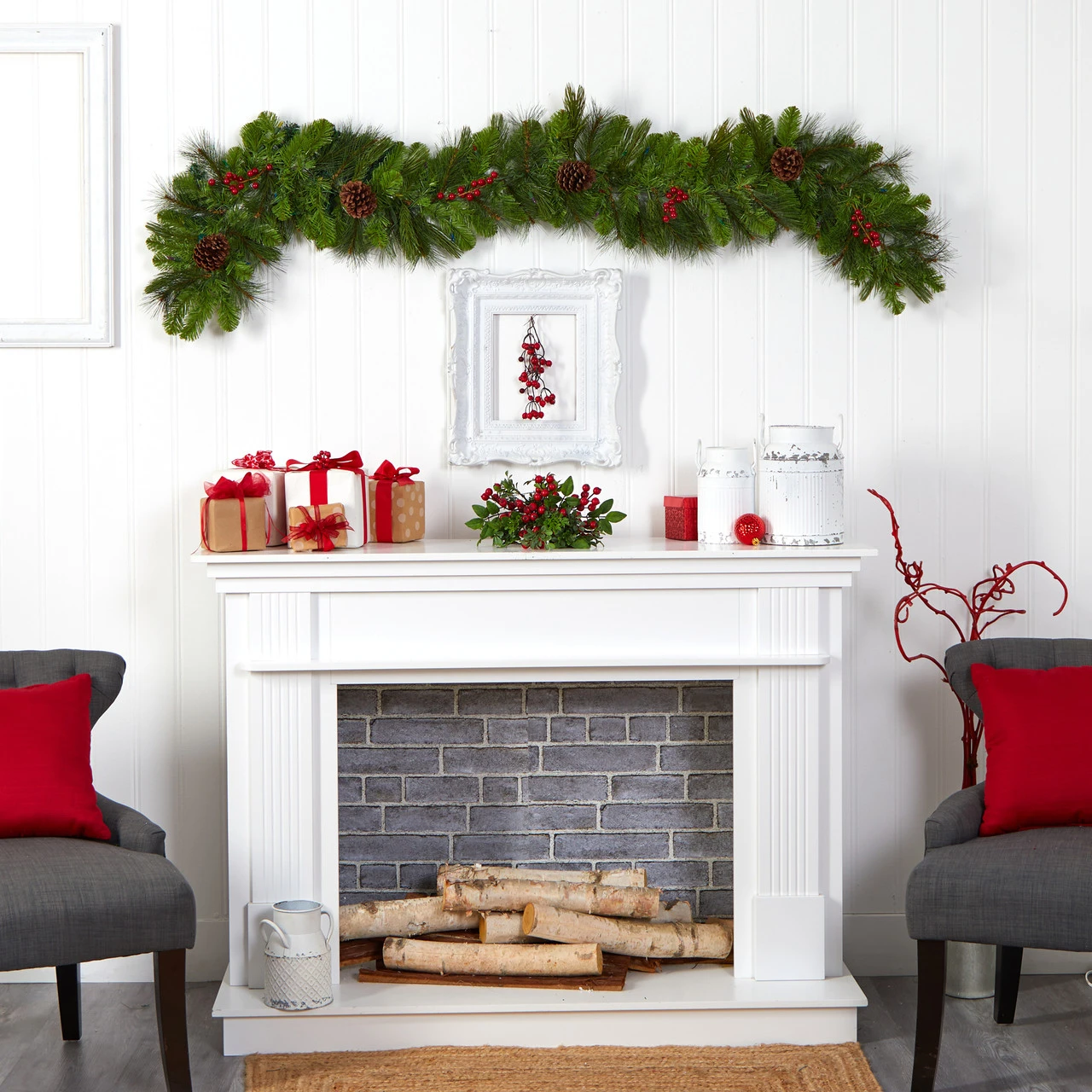 6' X 12 Pre-Lit Pinecones And Berries Artificial Christmas Garland Multi LED Lights - Image 3