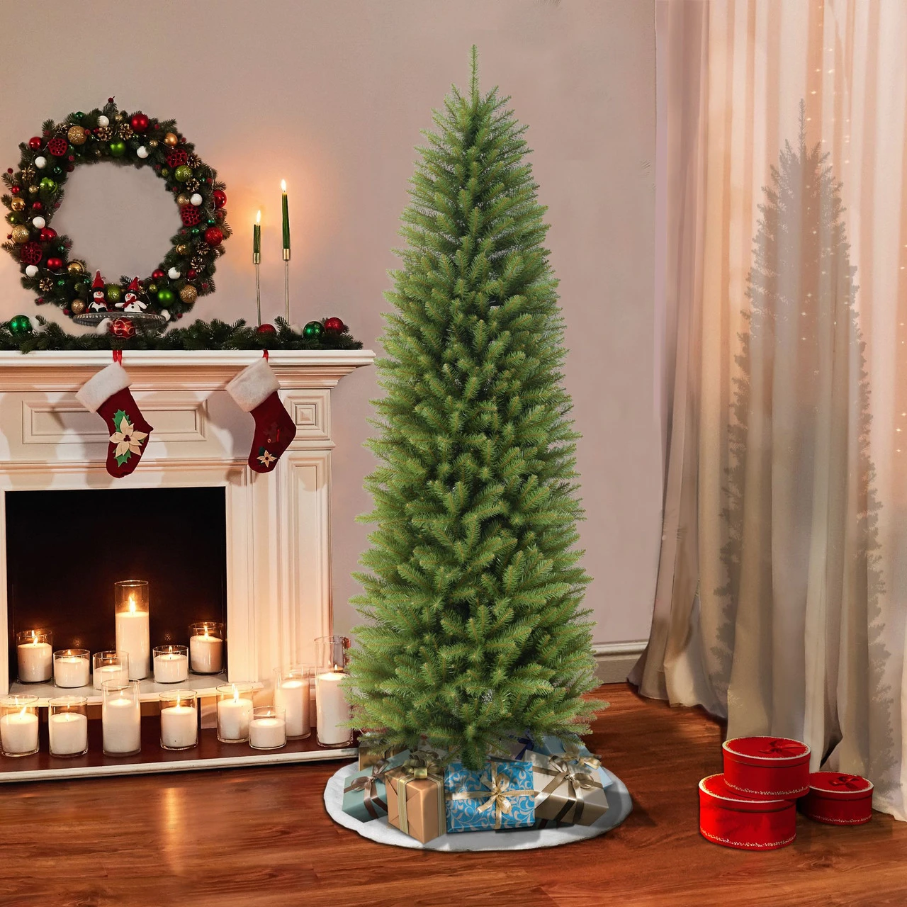 7.5' Pencil Fraser Fir Artificial Christmas Tree With Stand, Unlit - Image 2