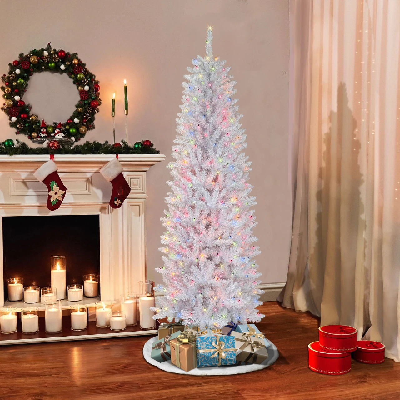 6.5' Pre-Lit Pencil Fraser Fir Artificial Christmas Tree, Multi-Color Lights - Image 2