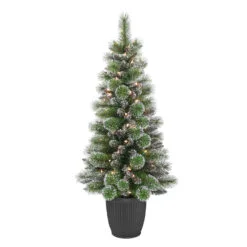 4' Pre-Lit Potted Glitter Artificial Christmas Tree, Clear Lights