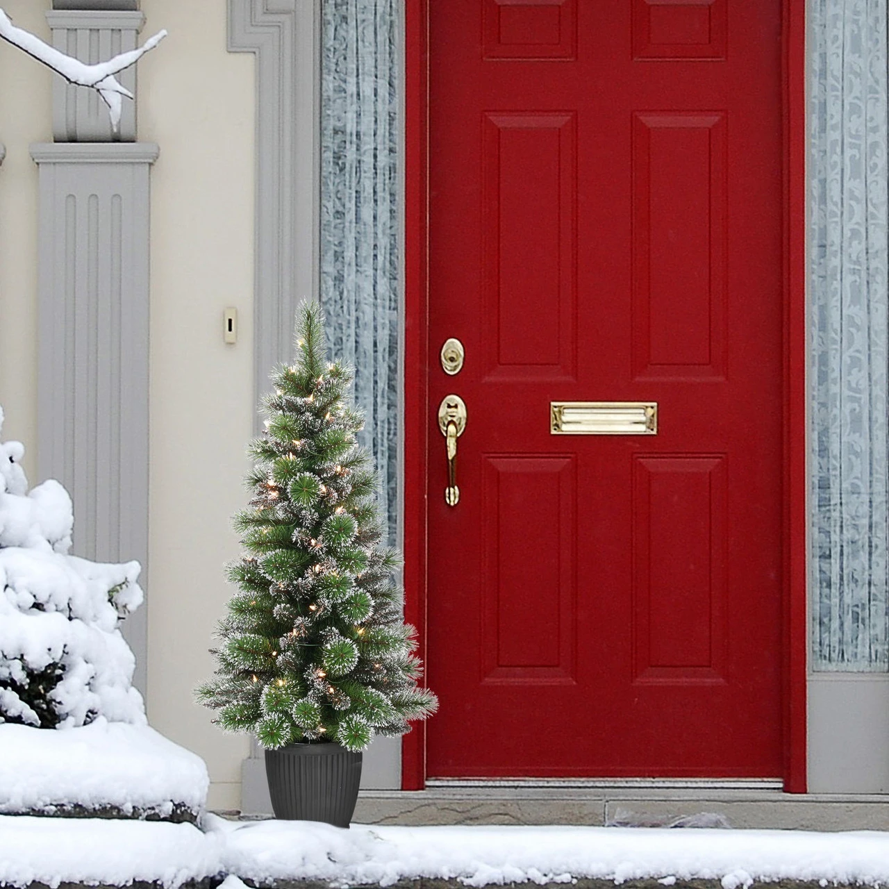 4' Pre-Lit Potted Glitter Artificial Christmas Tree, Clear Lights - Image 2