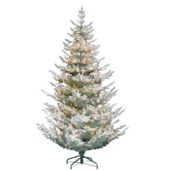 7.5' Pre-Lit Flocked Hillside Spruce Artificial Christmas Tree, Clear Lights