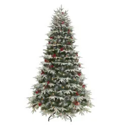 7.5' Pre-Lit Flocked Halifax Fir Artificial Christmas Tree, Clear Lights
