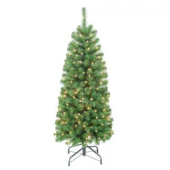 4.5' Pre-Lit Pencil Northern Fir Artificial Christmas Tree, Clear Lights