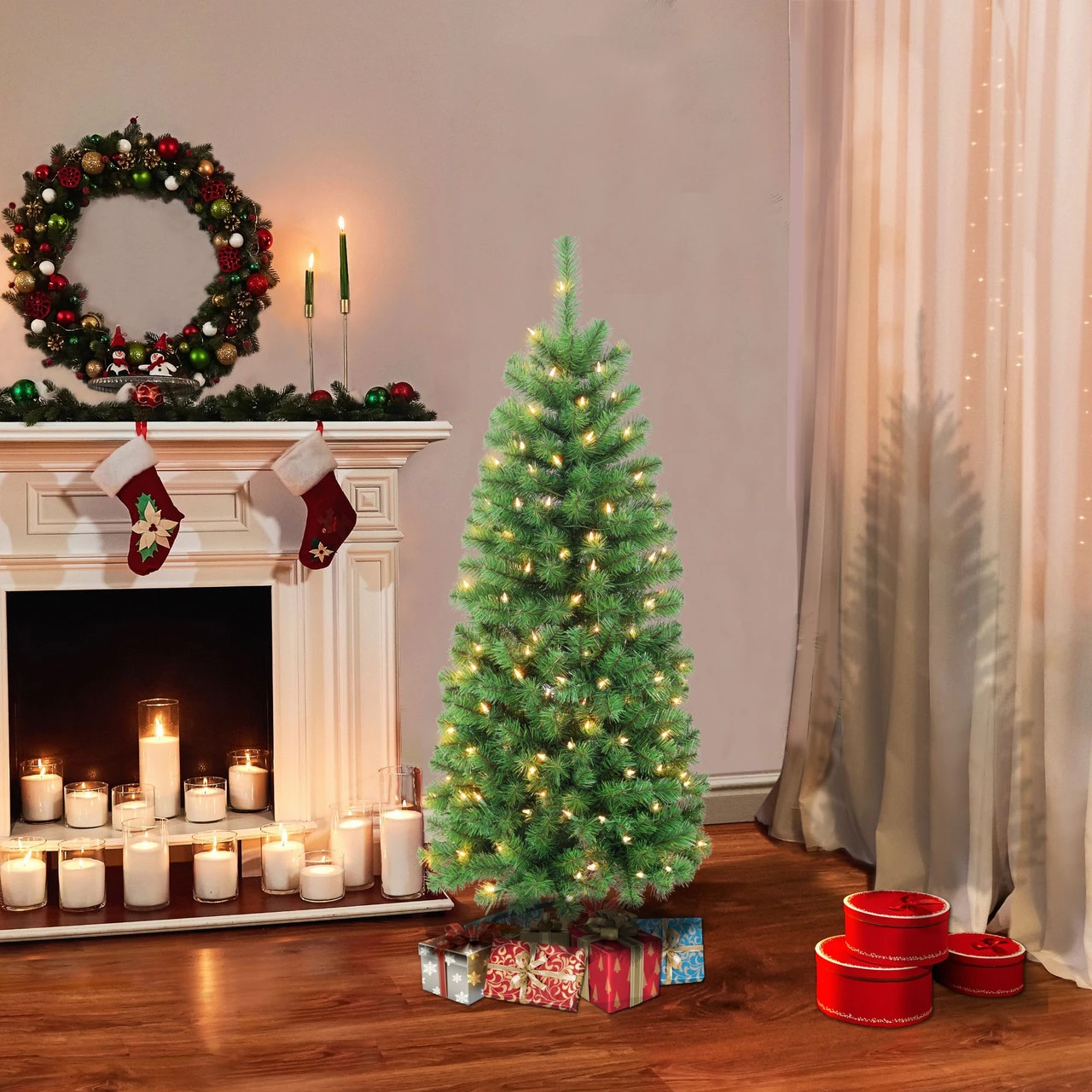 4.5' Pre-Lit Pencil Northern Fir Artificial Christmas Tree, Clear Lights - Image 2