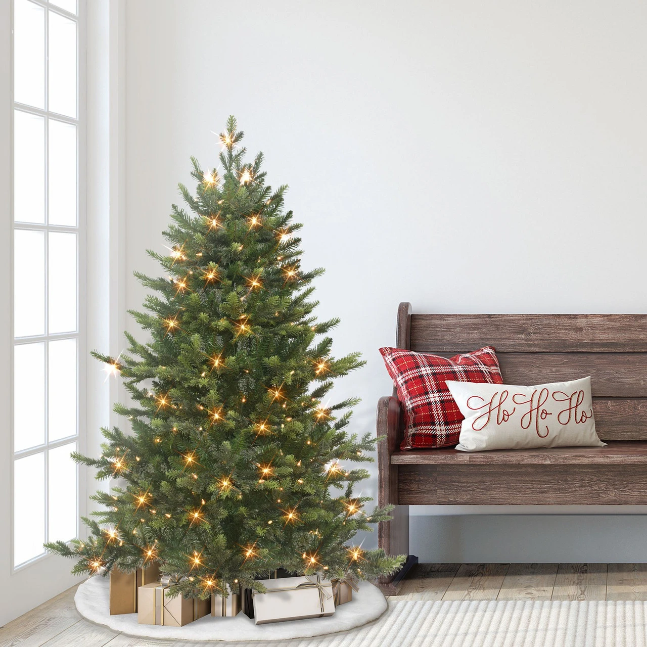 4.5' Pre-lit Downswept Douglas Fir Full Artificial Christmas Tree, Clear Lights - Image 2