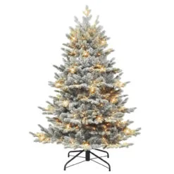 4.5' Pre-lit Flocked Downswept Douglas Fir Full Artificial Christmas Tree, Clear Lights