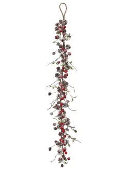 4' X 8" Frost Waterproof Berry Mini Cranberry Artificial Christmas Garland, Unlit