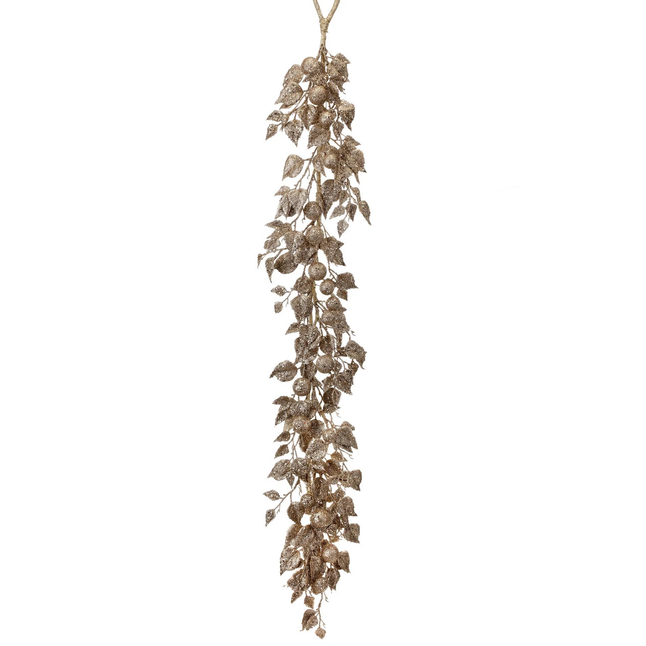 4' X 8" Gold Glittered Aspen Leaf And Ball Artificial Christmas Garland, Unlit