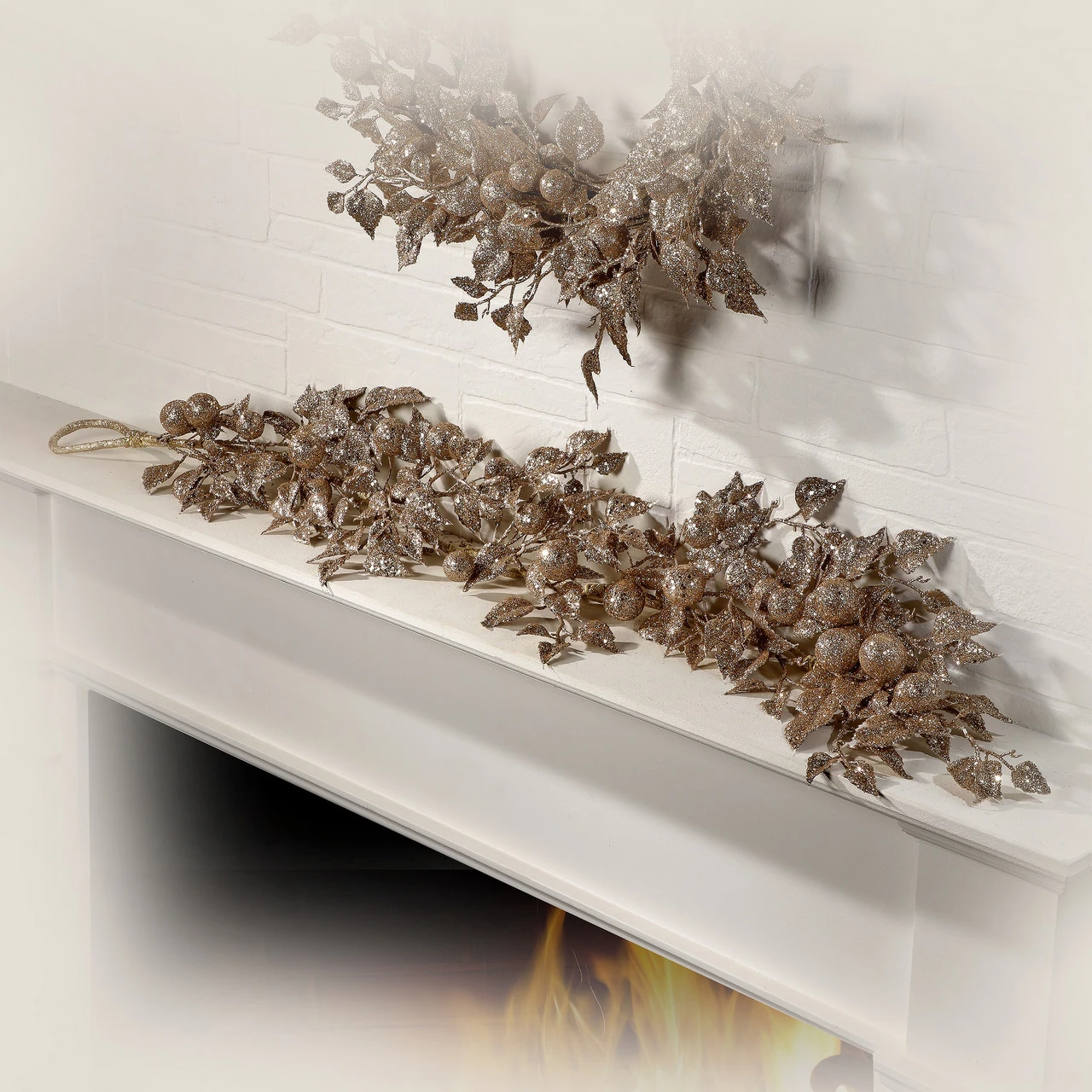 4' X 8" Gold Glittered Aspen Leaf And Ball Artificial Christmas Garland, Unlit - Image 2