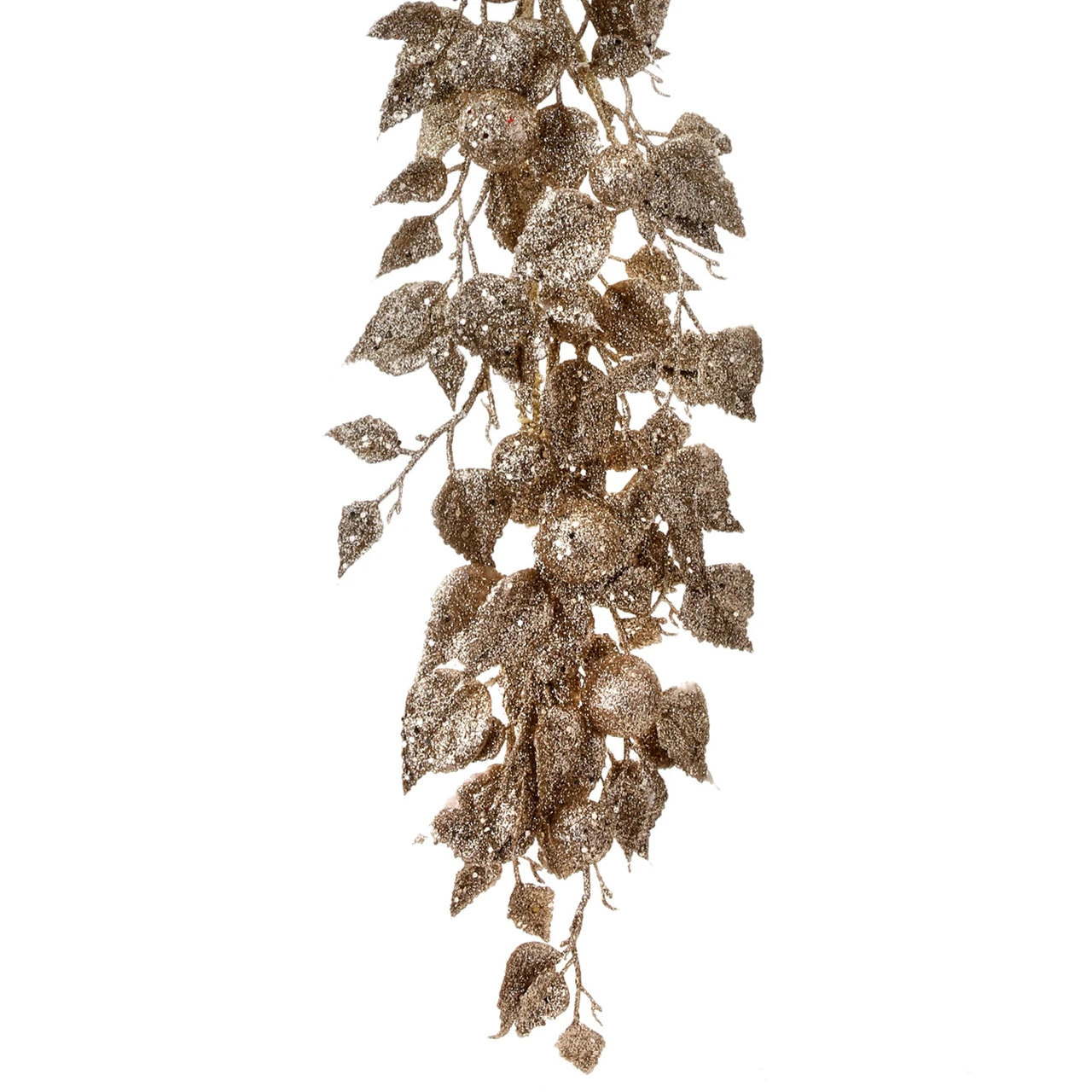 4' X 8" Gold Glittered Aspen Leaf And Ball Artificial Christmas Garland, Unlit - Image 3