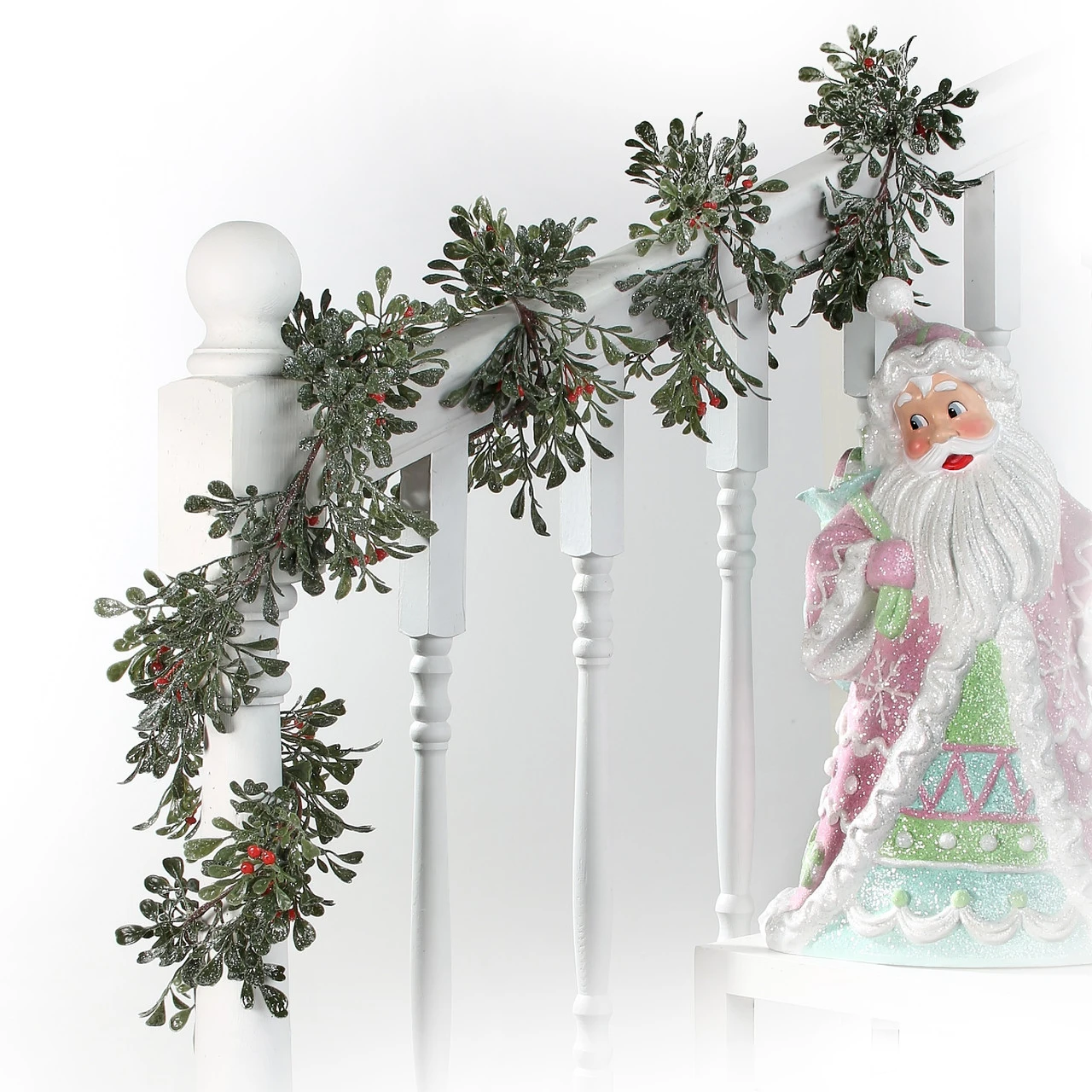 5.75' X 6" Frosted Boxwood Outdoor Artificial Christmas Garland With Berry, Unlit - Image 2