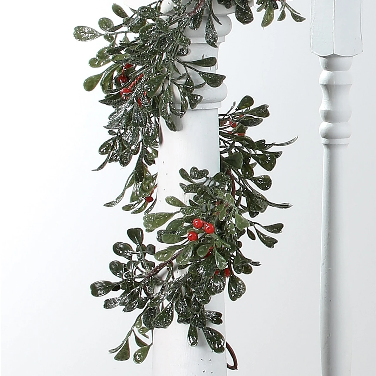 5.75' X 6" Frosted Boxwood Outdoor Artificial Christmas Garland With Berry, Unlit - Image 3