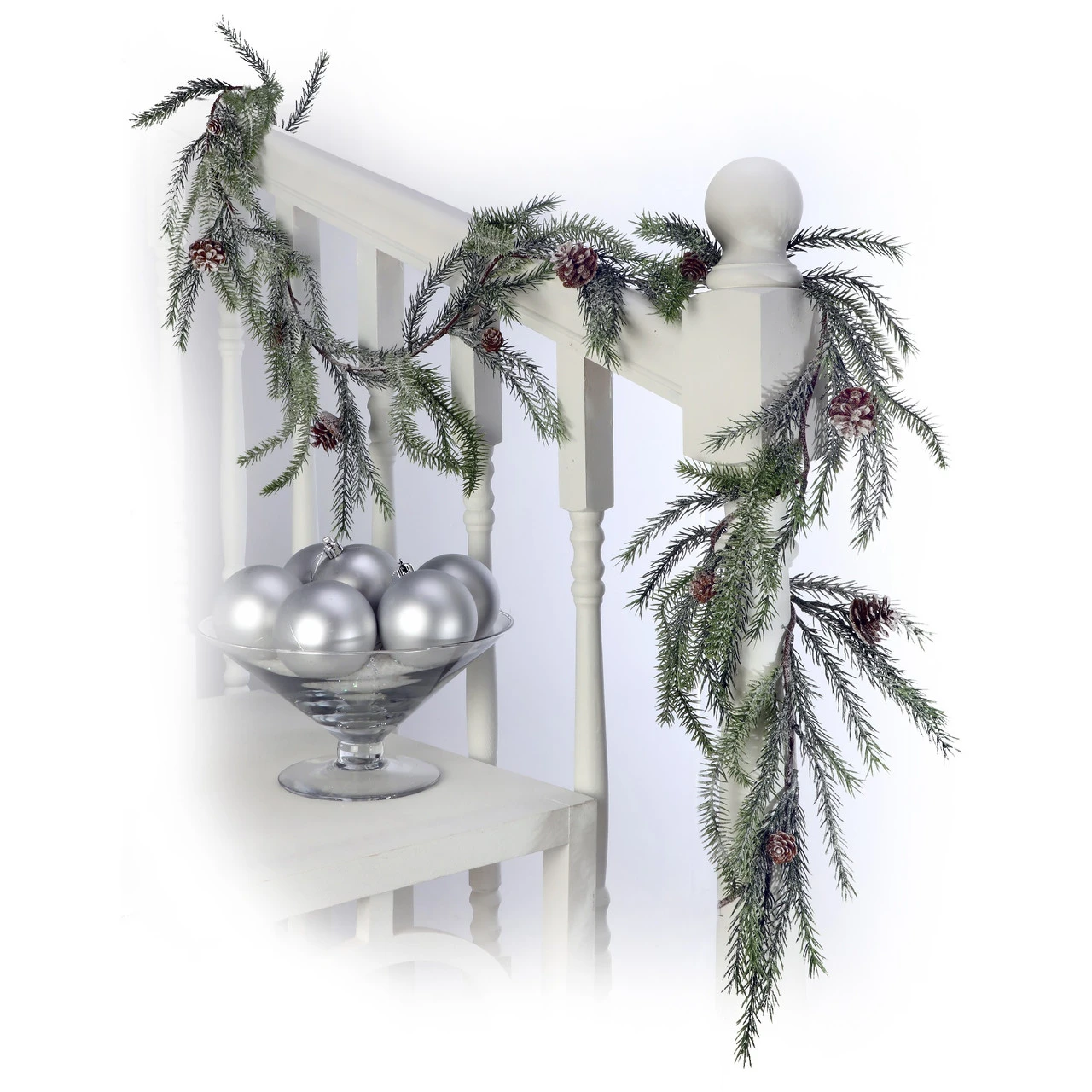 5.75' X 5" Green Frosted Japanese Long Pine Outdoor Artificial Christmas Garland, Unlit - Image 2