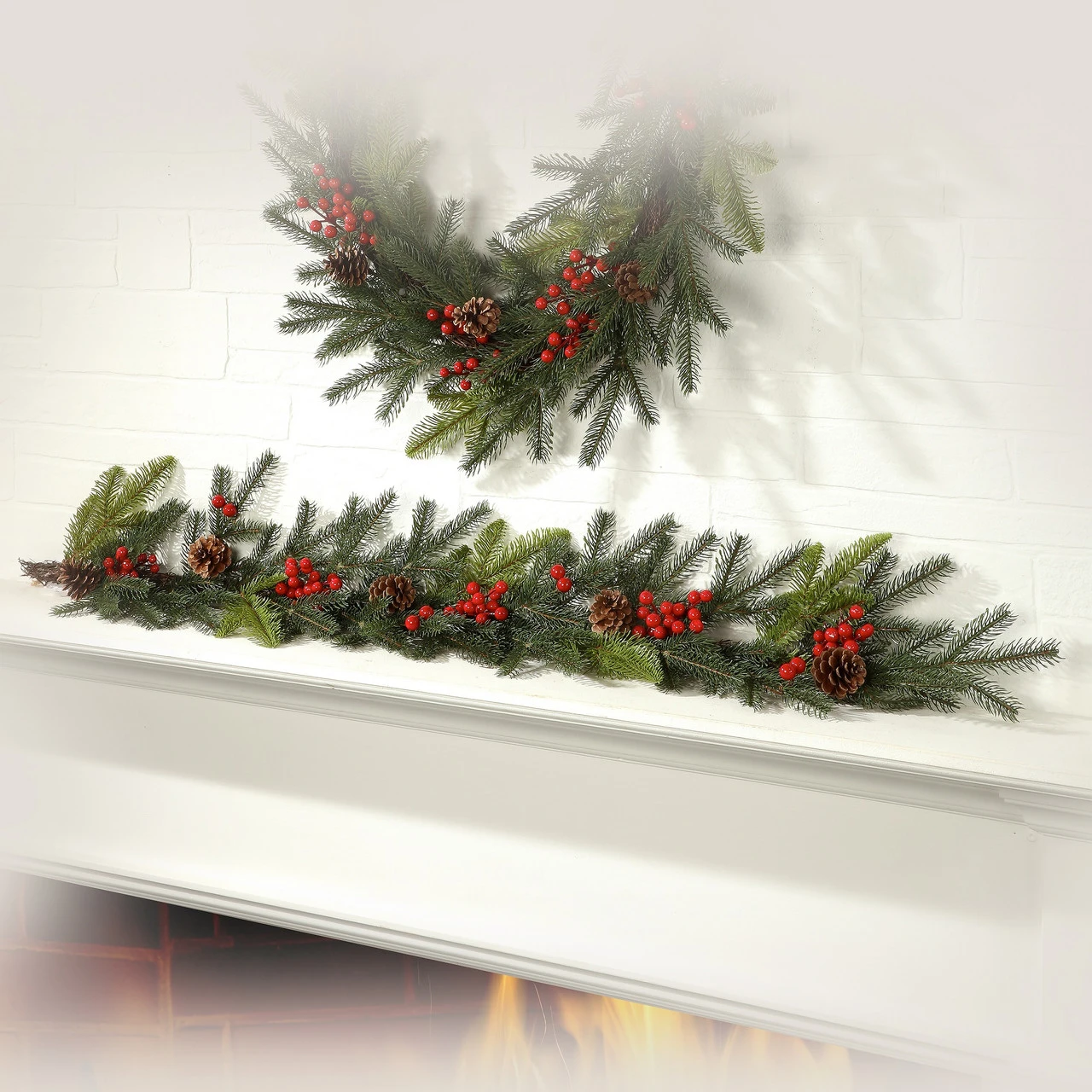 4' X 7" Noble Fir With Pinecones And Berries Waterproof Artificial Christmas Garland, Unlit - Image 2