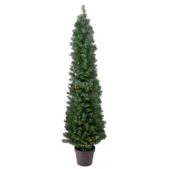 5' Pre-Lit Potted Spruce Pencil Artificial Christmas Tree, Multi-Color Lights