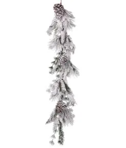48" White And Green Unique Snow Pine Cedar Cone Winter Artificial Garland