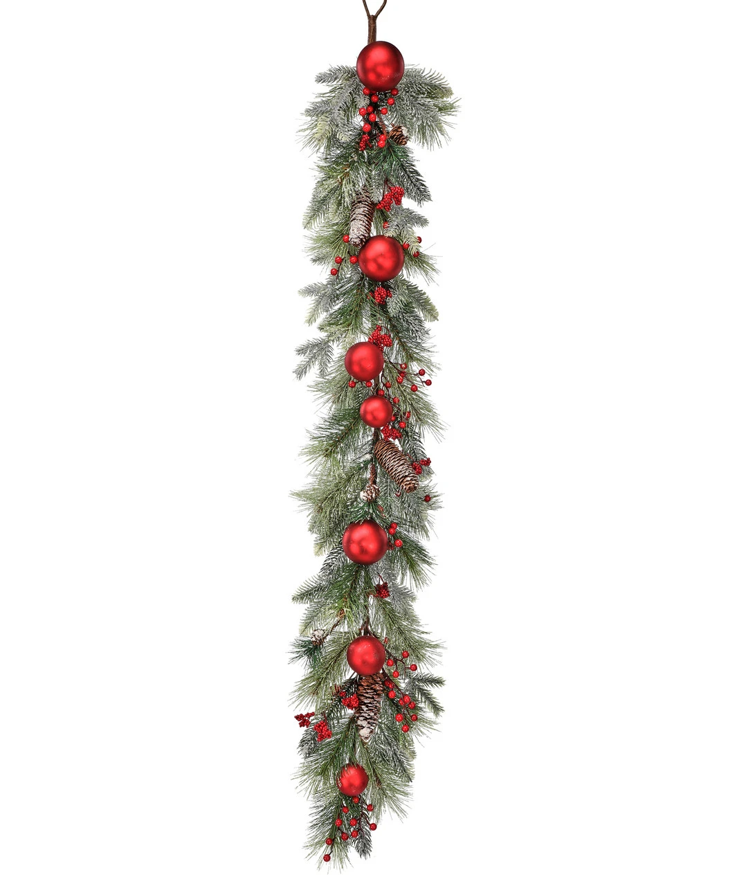 4' Green, Red, And Brown Frosted Pine Berries Ball Cone Christmas Garland - Unlit