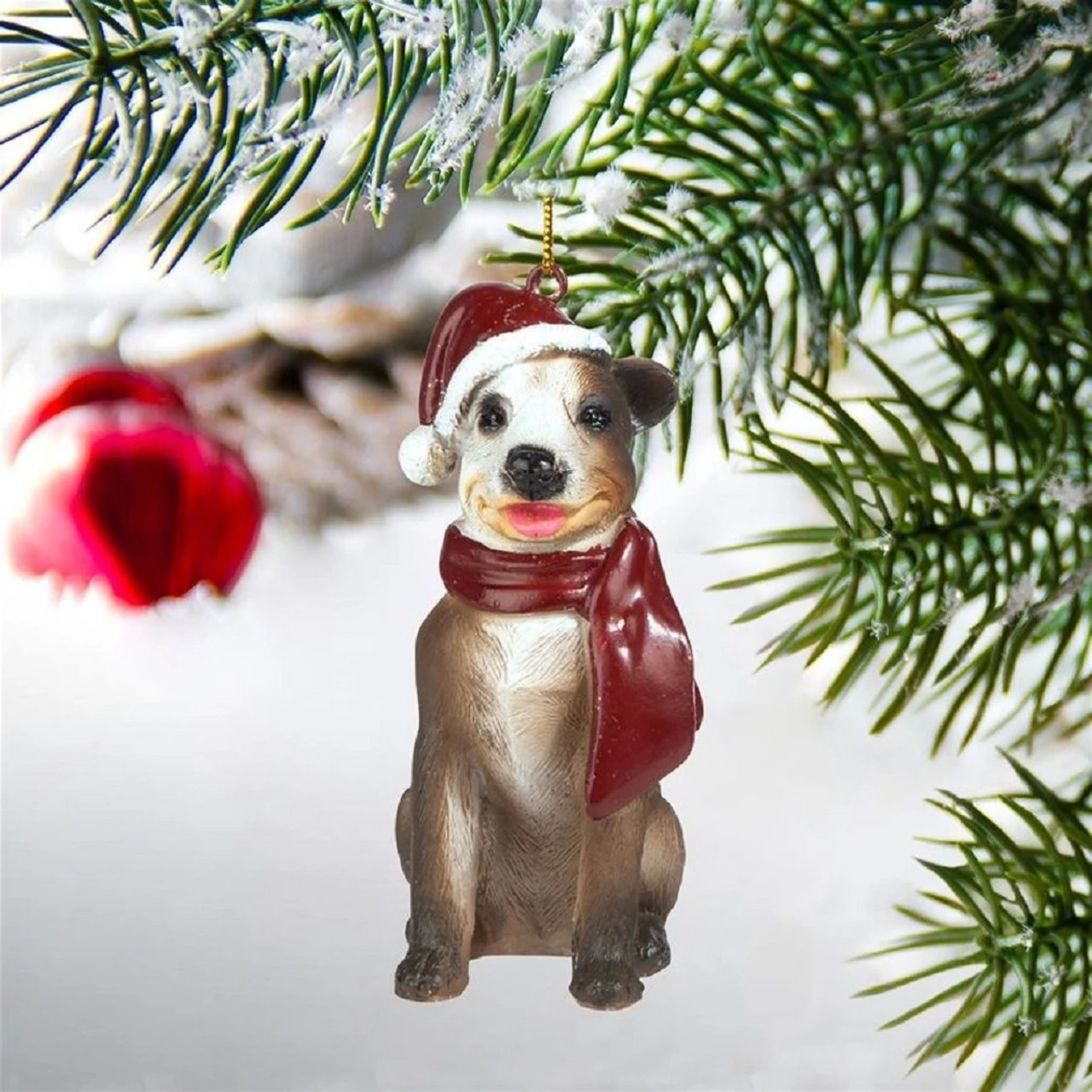 3.5" Sitting Pitbull Dog Hand Painted Holiday Ornament - Image 2