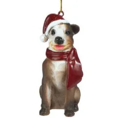 3.5" Sitting Pitbull Dog Hand Painted Holiday Ornament